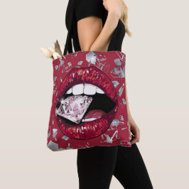 Bolsa de vidrio y diamantes rojos destrozados