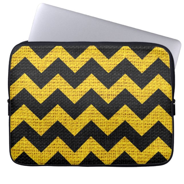 Bolsa de yute de Chevron Zigzag negro y amarillo (Frente)