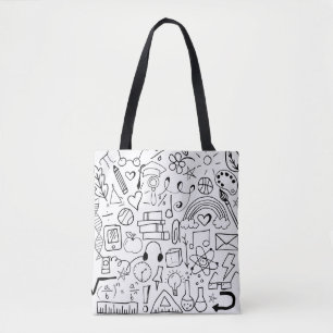 Bolsa del libro de arte Doodle en blanco y negro