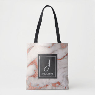 Bolsa del libro de monograma de mármol dorado Rosa