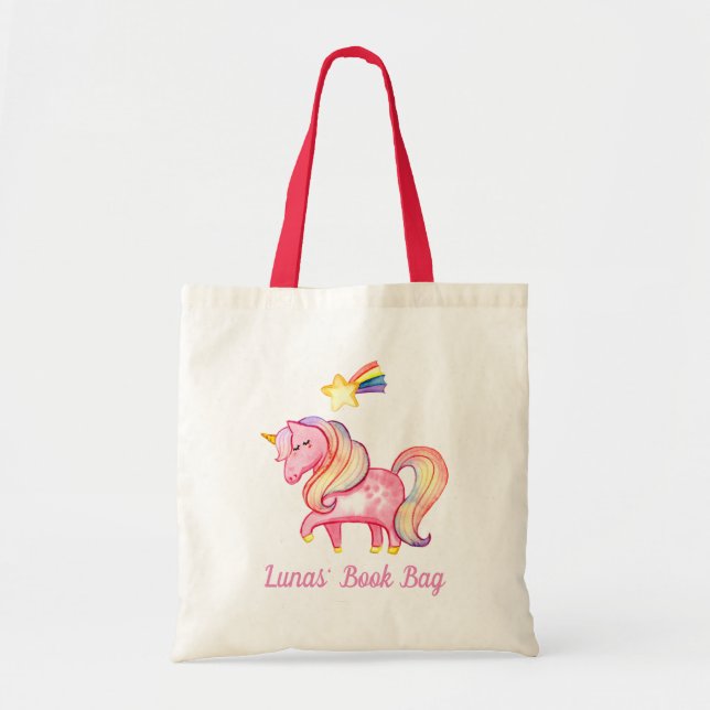 Bolsa del libro. Unicornio rosa. (Frente)