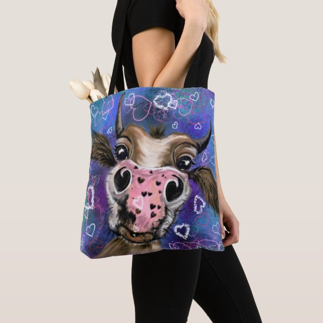 Bolsa divertida con una alegre vaca curiosa - Sonr (Detalle)
