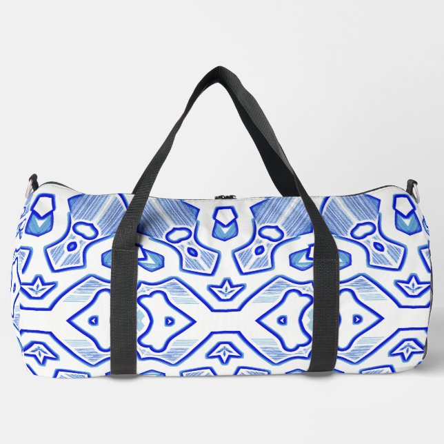 Bolsa Duffel, diseño clásico moderno azul y blanco (Anverso)