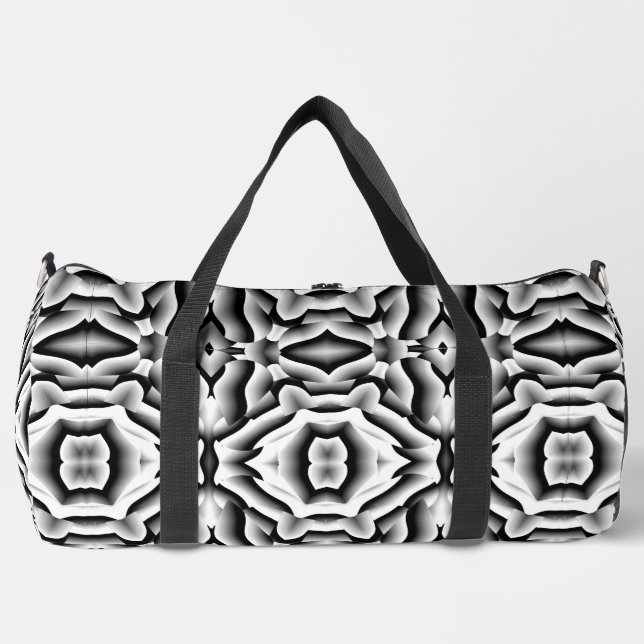 Bolsa Duffel, tema floral blanco y negro diseño (Anverso)
