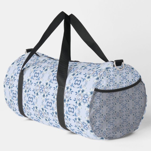 Bolsa Duffle de flores azules botánicas (Esquina derecha)