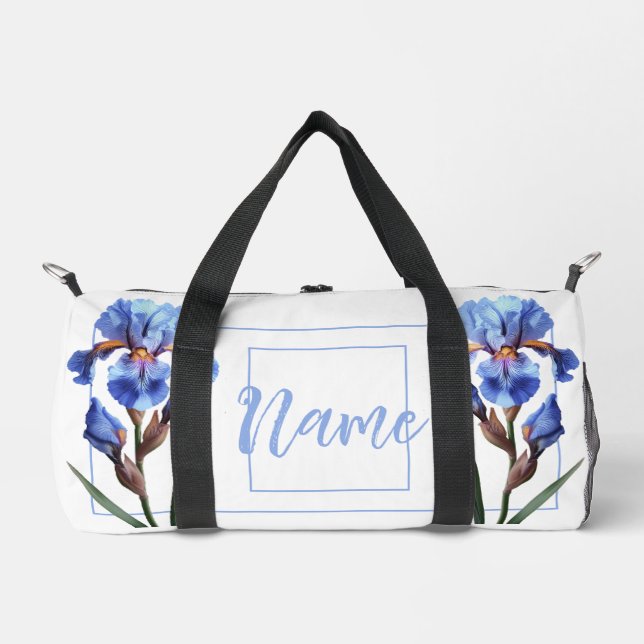 Bolsa Duffle Personalizada de 19" - Flor Iris Azul (Anverso)