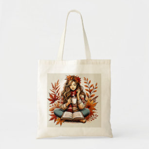 Bolsa ecológica con chica lindo el día del otoño