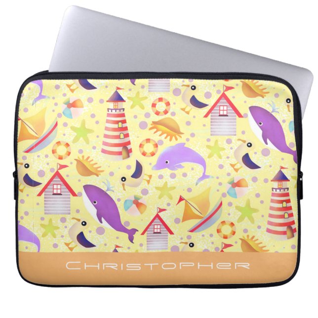 Bolsa electrónica amarilla de playa divertida (Frente)