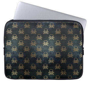 Bolsa electrónica de cráneos negros y dorados