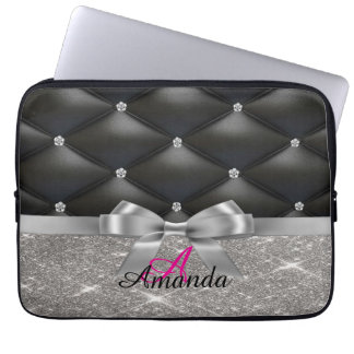 Bolsa electrónica de monograma negro purpurina pla