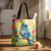 Bolsa elegante de pájaro azul cantando lindo | Caf