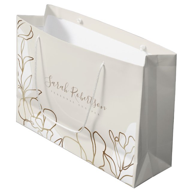 Bolsa elegante de papel de marfil floral  (Angulo Anverso)