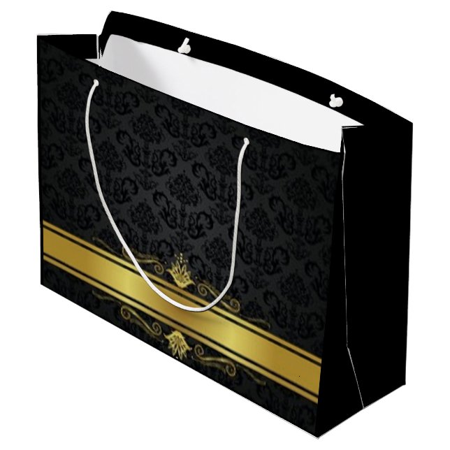 Bolsa elegante de regalo grande en negro y oro (Angulo reverso)