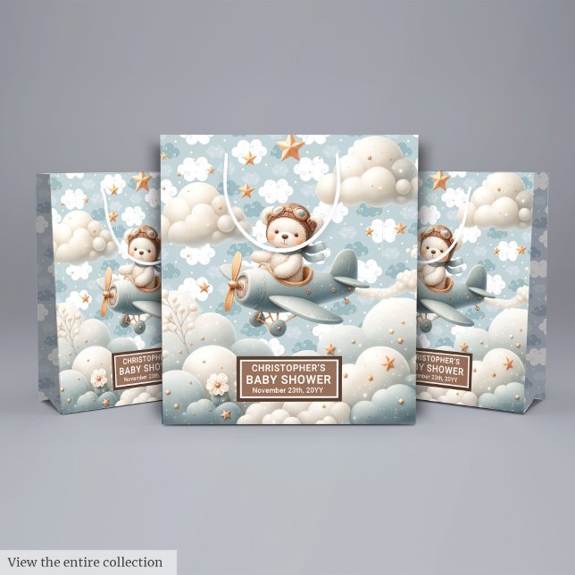 Bolsa Favorita Baby Shower Bear Para Bebé (Flying Bear Baby Shower Favor Bag For Baby Boy)