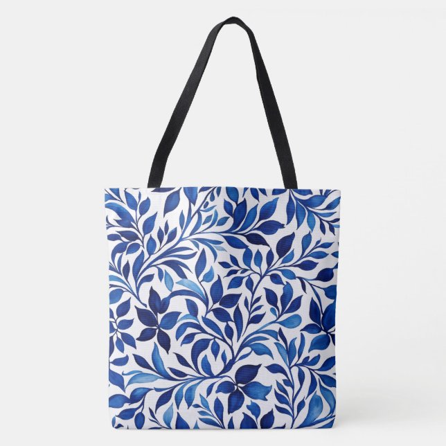 Bolsa floral azul botánica personalizado, diseño n (Anverso)