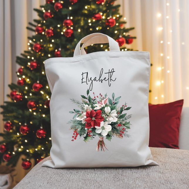 Bolsa Floral de Bouquet de Navidad para Mujeres o  (Christmas bouquet tote bag, Christmas floral tote for Women, bulk Christmas gift idea for coworker,)