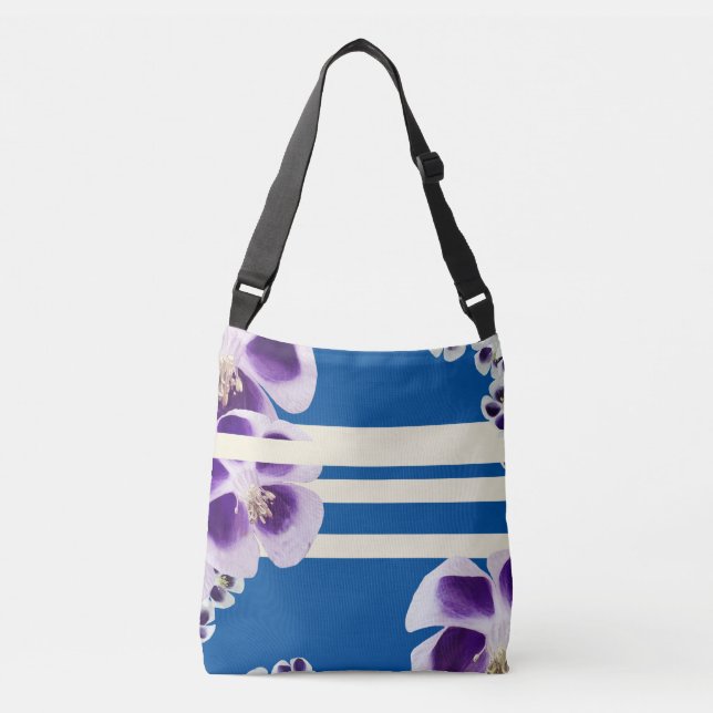 Bolsa Floral de Primavera cantará, azul geométrico (Anverso)