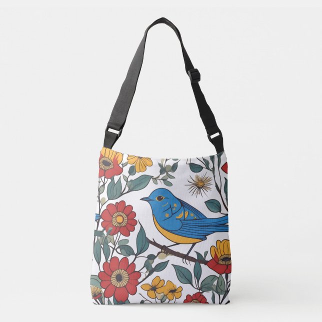 Bolsa Floral de Tote Floral de Arte Popular Azul (Anverso)