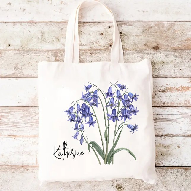 Bolsa floral personalizado, regalo de cumpleaños p (watercolor bluebell tote, bluebell flower tote bag, personalized tote bag, floral gift for her,)