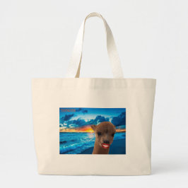 bolsa gigante alpaca en la playa, gracias