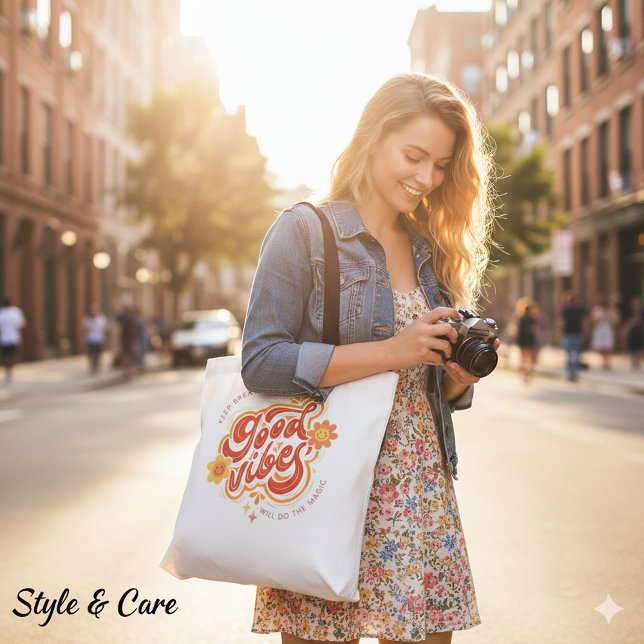 Bolsa grande Chic Good Vibes para diario (Good Vibes Chic Everyday Stylish Tote Bag)