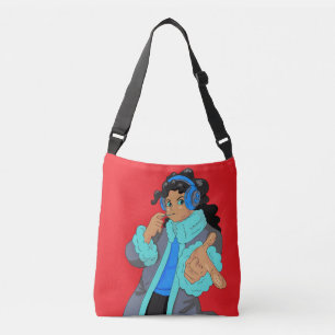 Bolsa grande de chica linda que lleva auriculares