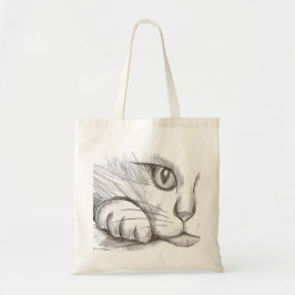 Bolsa grande de dibujo de gato a lápiz