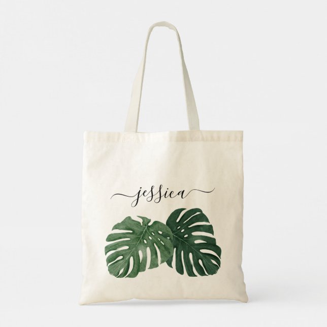 Bolsa grande de Monstera tropical elegante (Reverso)