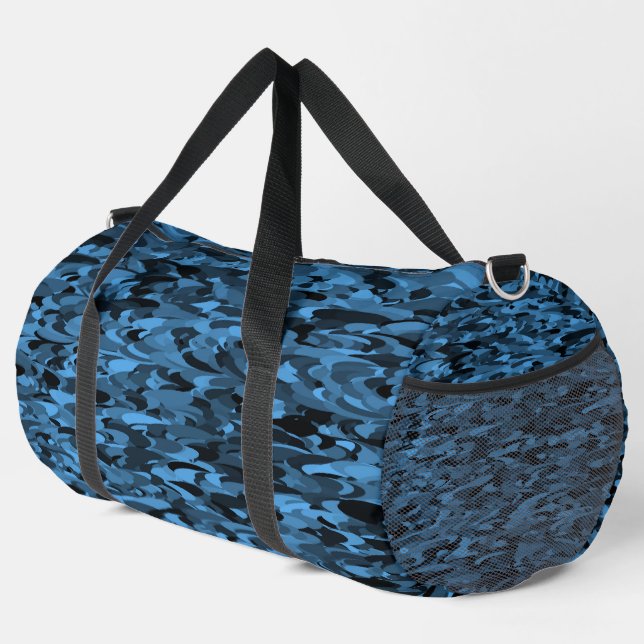 Bolsa grande de viaje azul negra con patrón abstra (Esquina derecha)