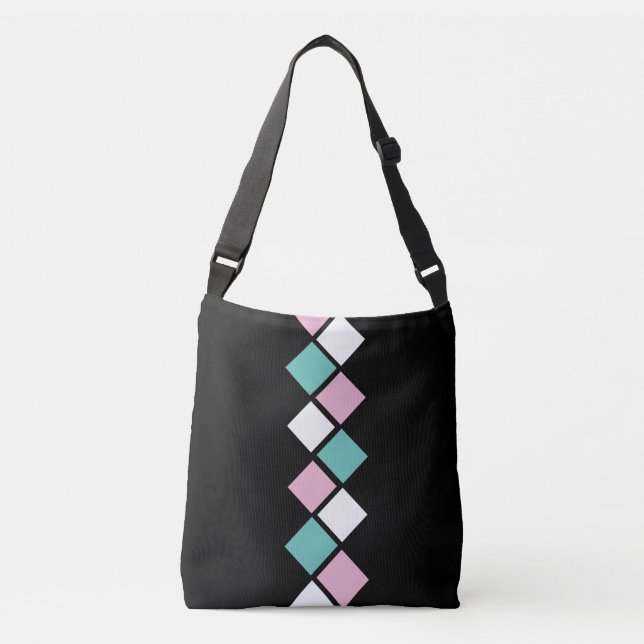Bolsa Harlequin Crossbody (Negro, Aqua y Rosa) (Anverso)