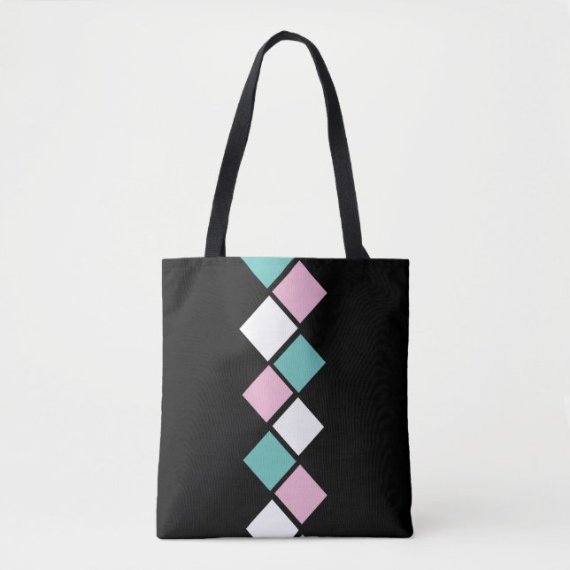 Bolsa Harlequin Tote (Negro, Aqua y Rosa) (Anverso)
