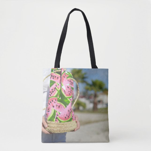 Bolsa impresa con melón de agua rosa y verde (Anverso)