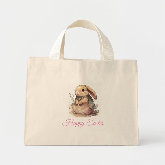 Bolsa mini tote conejito acuarela Pascua (Frente)