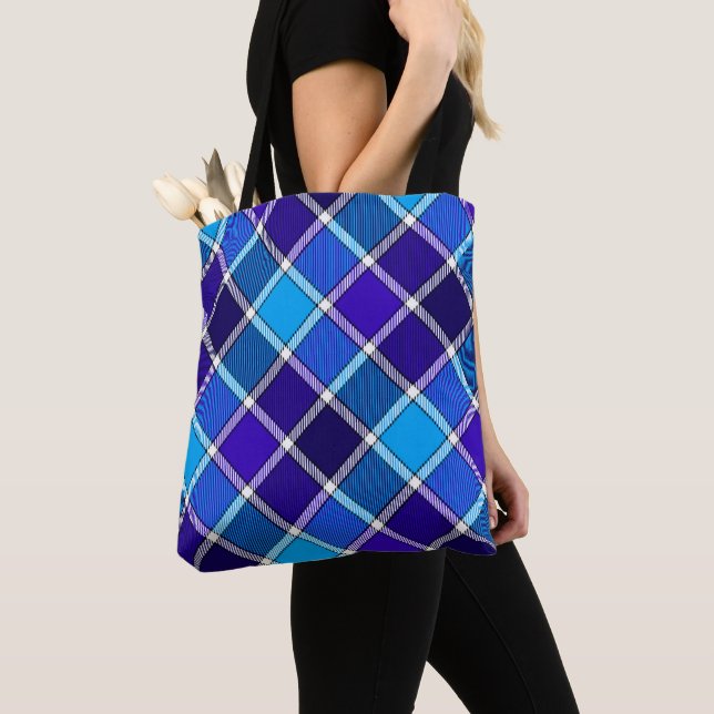 Bolsa mixta azul tartán tote (Detalle)