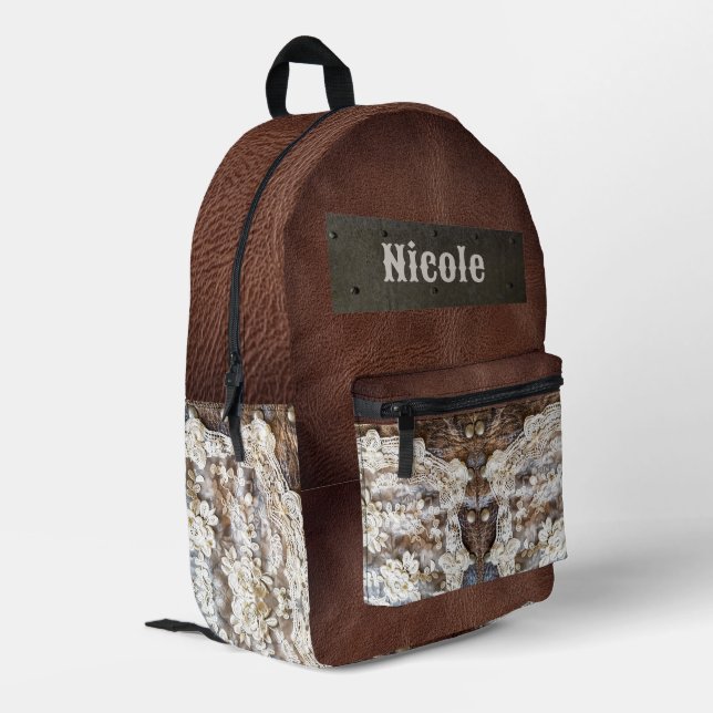 Bolsa mochila de cuero occidental rústico y encaje (Esquina izquierda trasera)