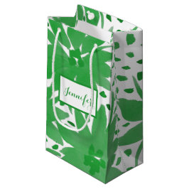 Bolsa moderna de regalo verde floral personalizada