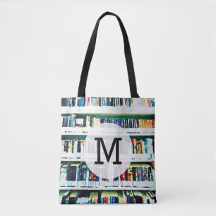 Bolsa monograma para libros, estantería de biblio