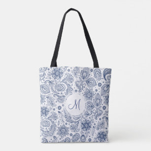 Bolsa Monograma Togograma Floral Azul Vintado Azul
