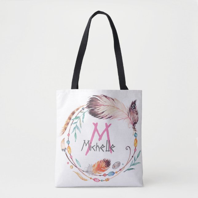 Bolsa Monogramada de Boho Tote personalizable (Anverso)