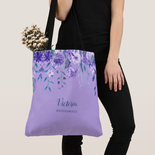 Bolsa Monogramada de Tote con flores moradas (Detalle)