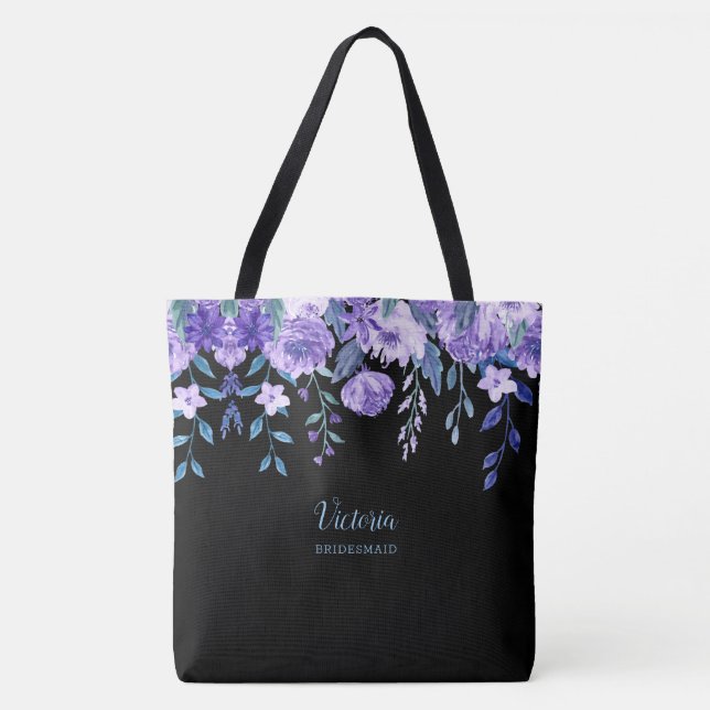 Bolsa Monogramada de Tote con flores moradas (Anverso)