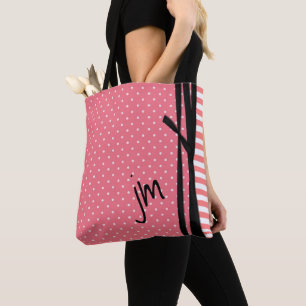 Bolsa Monogramada de Tote con puntos y franjas de