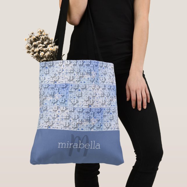 Bolsa Monogramada de Tote Cute Puzzle Pieces (Detalle)
