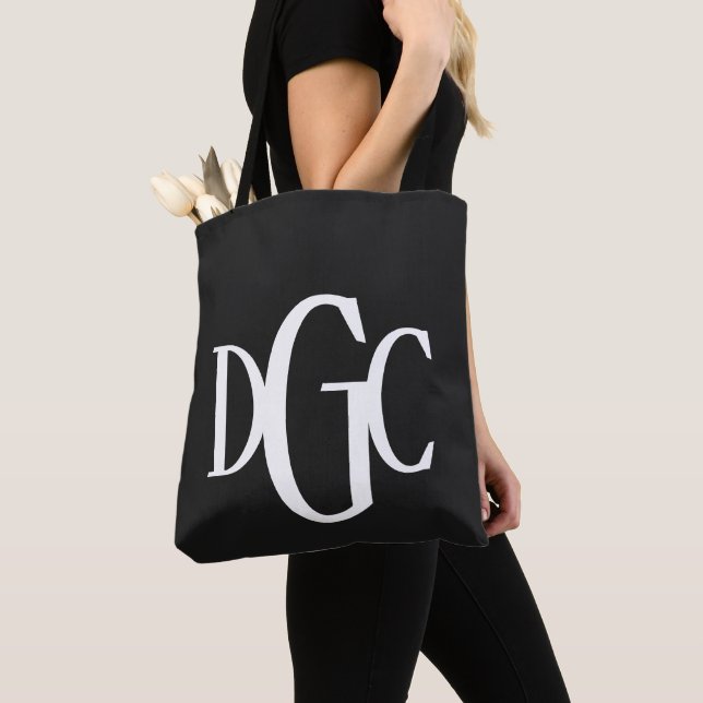 Bolsa Monogramada de Tote grande en blanco y negro (Detalle)