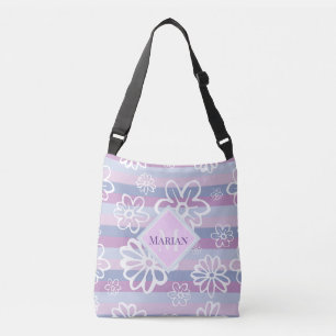 Bolsa Monogramada De Tote Morado Y Floral Blanco