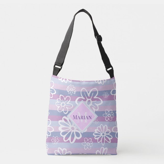 Bolsa Monogramada De Tote Morado Y Floral Blanco (Anverso)