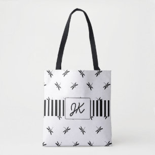 Bolsa Monogramada Dragonfly Black and White Tote B