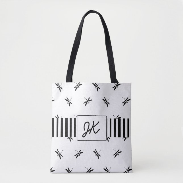 Bolsa Monogramada Dragonfly Black and White Tote B (Anverso)