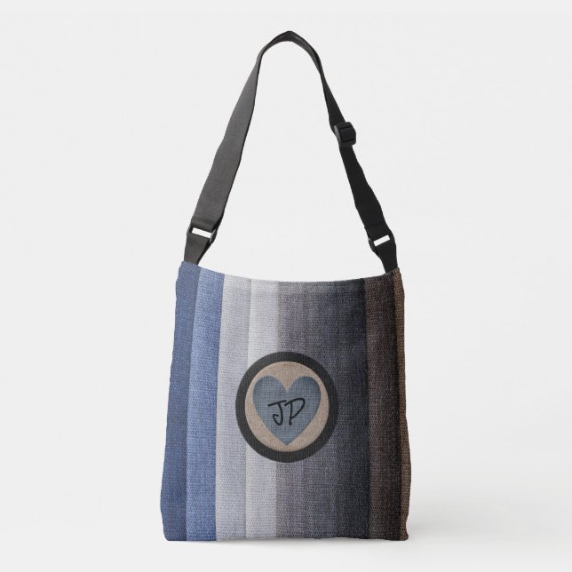 Bolsa monogramada elegante de tono azul con corazó (Anverso)
