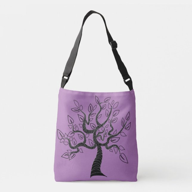 Bolsa morada de cuerpo cruzado con arte de árbol - (Reverso)
